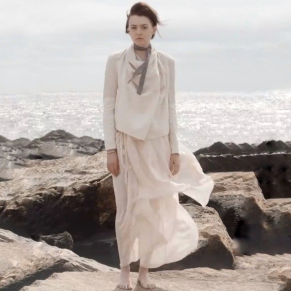 Laura Siegel Hemp Tencel Blend Draped Waterfall Jacket Mixed Media Natural Small - Picture 2 of 11